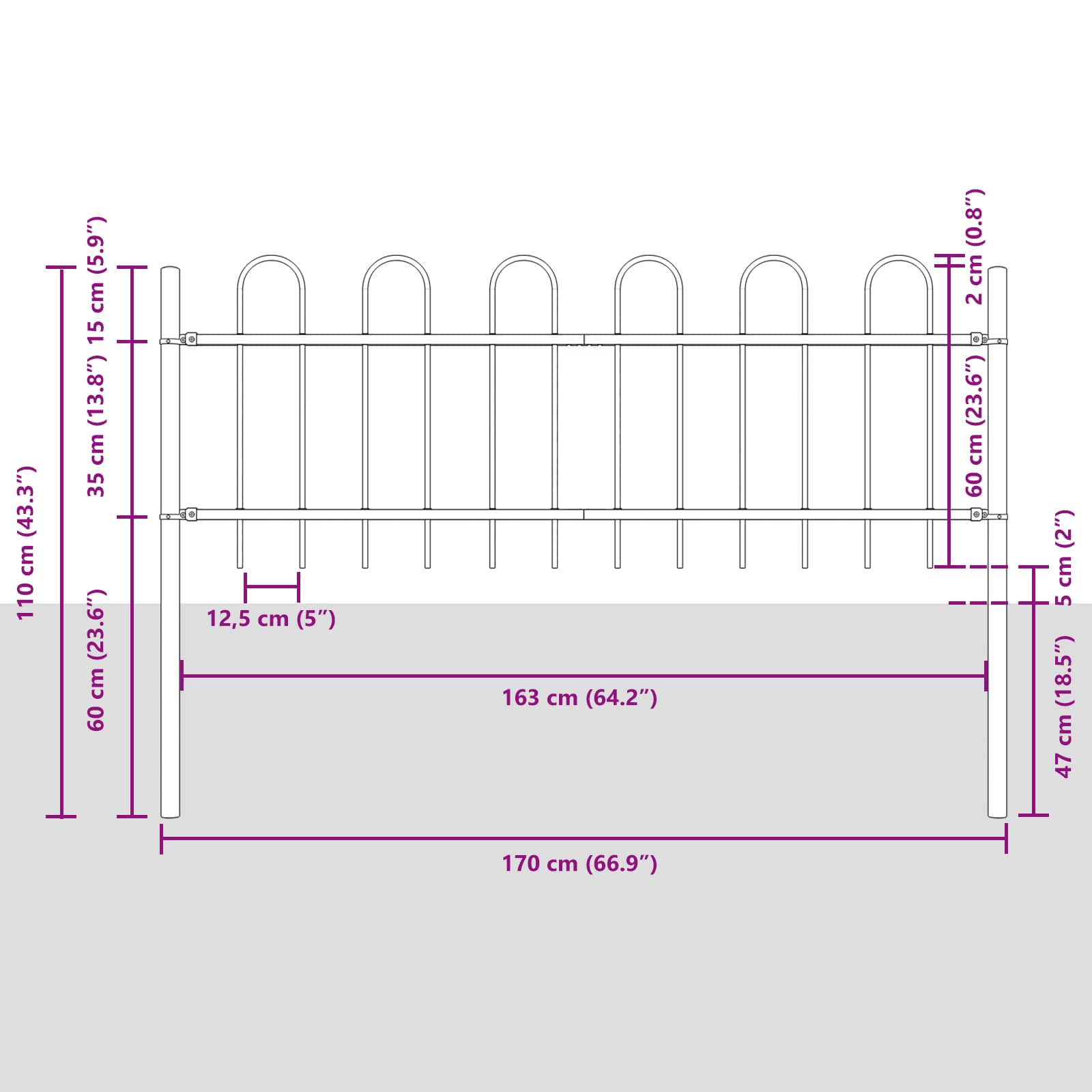 Vrtna Ograda 2 pcs Siva 3,4 x 0,6 m Čelik s prahom