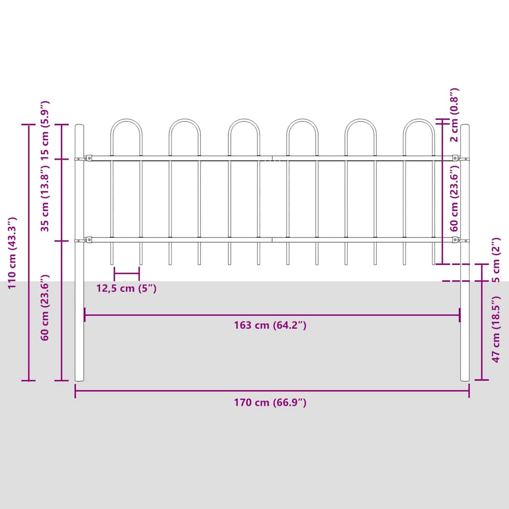 Vrtna Ograda 4 pcs Bijelo 6,8 x 0,6 m Čelik s prahom