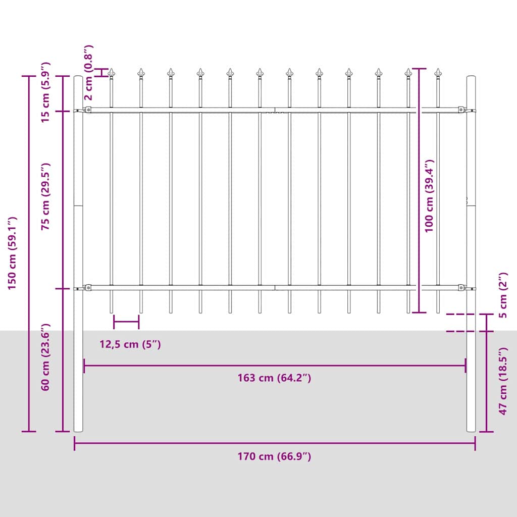 Vrtna Ograda 5 pcs Siva 8,5 x 1 m Čelik s prahom