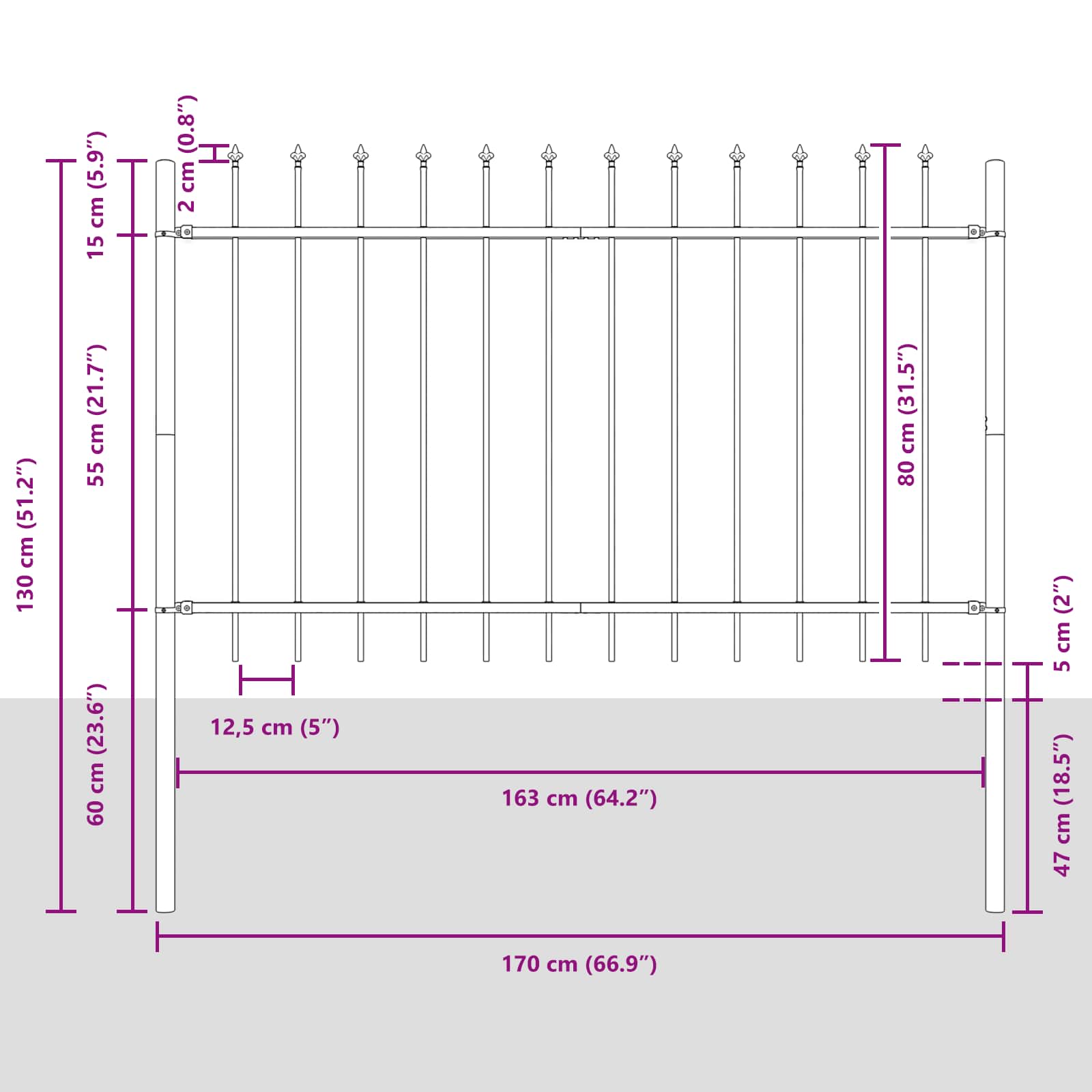 Vrtna Ograda 5 pcs Bijelo 8,5 x 0,8 m Čelik s prahom