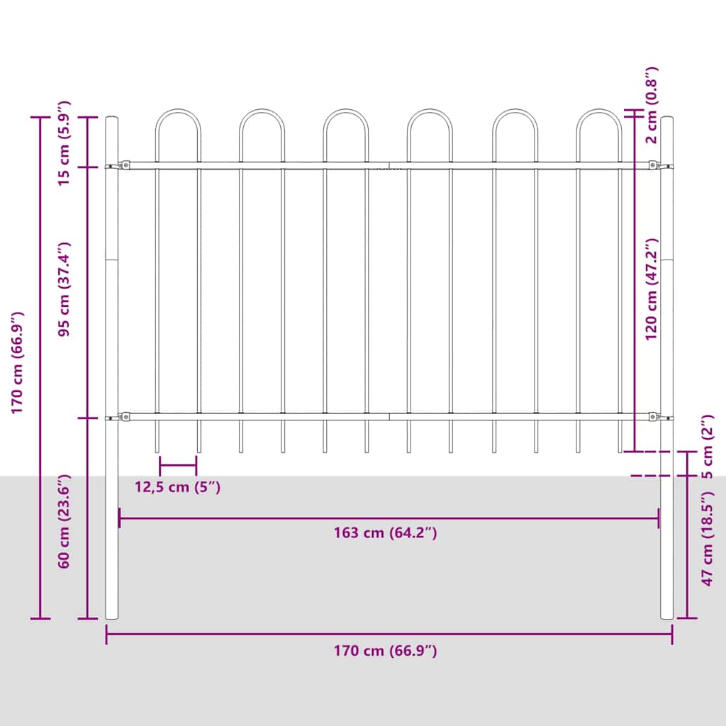 Vrtna Ograda 6 pcs Siva 10,2 x 1,2 m Čelik s prahom