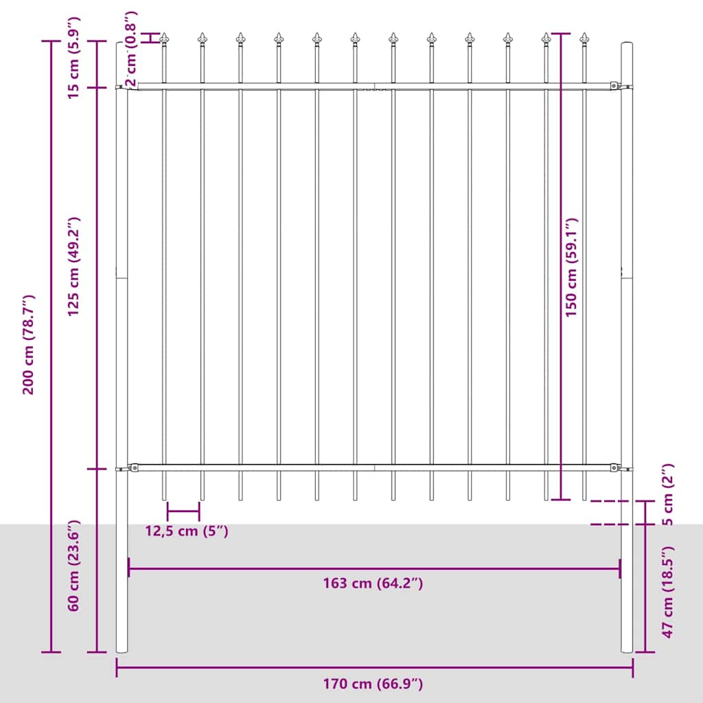 Vrtna Ograda 8 pcs Siva 13,6 x 1,5 m Čelik s prahom