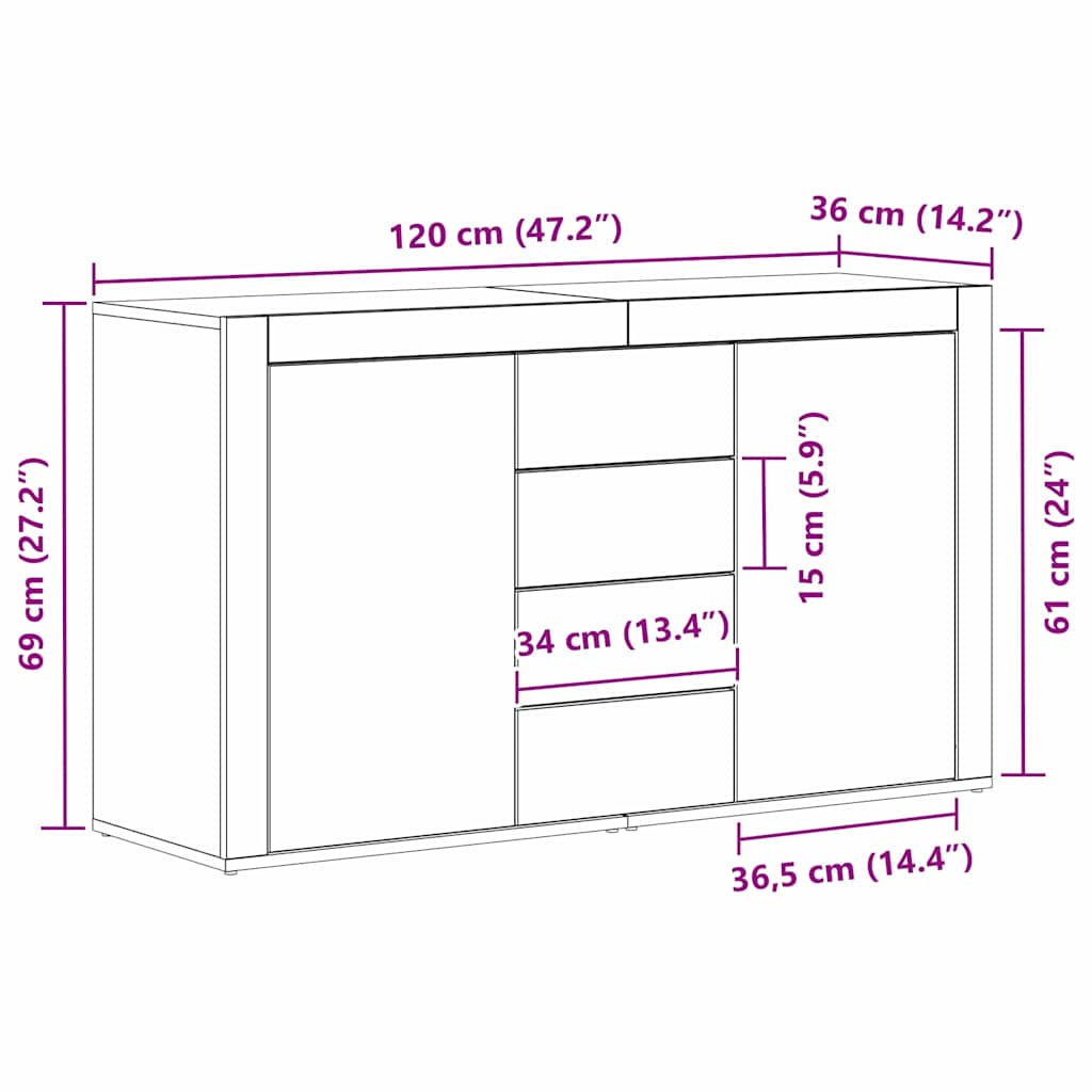 Kreveta Crni hrast 120 x 36 x 69 cm Konstruirano drvo