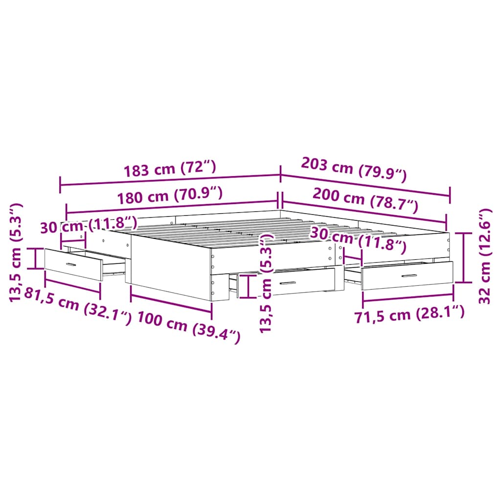 Krevetna konstrukcija Crni hrast 180 x 200 cm Konstruirano drvo