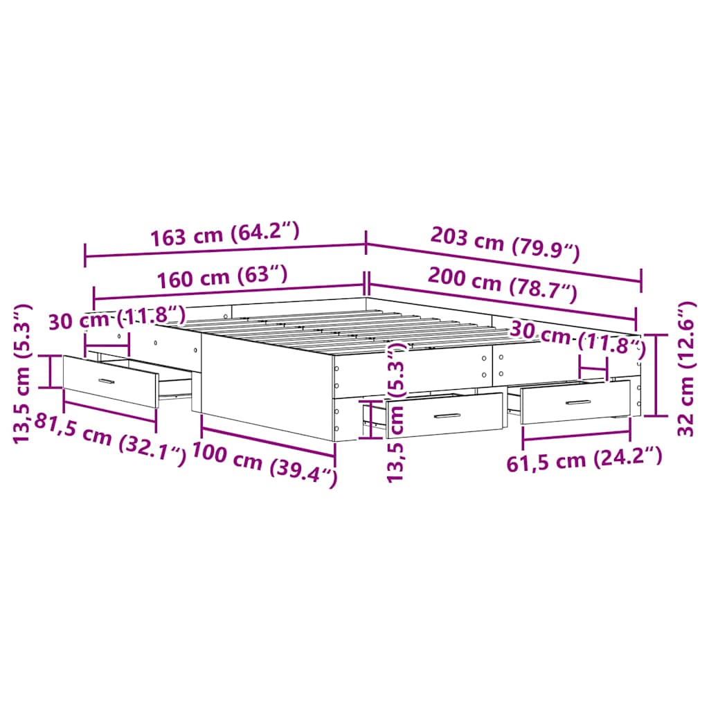 Krevetna konstrukcija Staro drvo 160 x 200 cm Konstruirano drvo