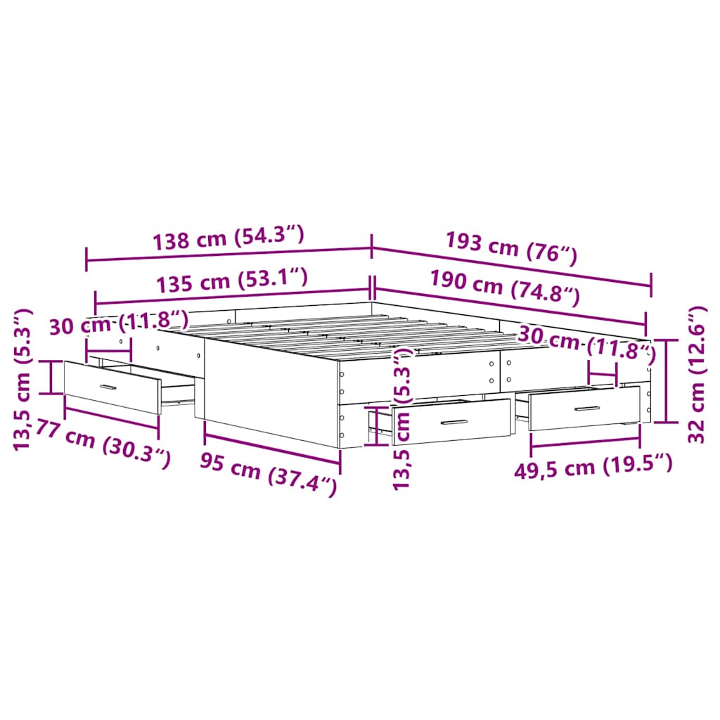 Krevetna konstrukcija Staro drvo 135 x 190 cm Konstruirano drvo