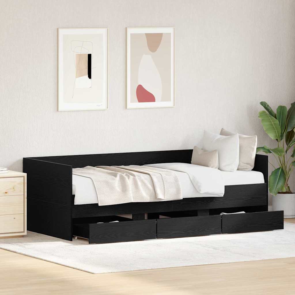 Krevet na dan Crni hrast 90 x 200 cm Konstruirano drvo