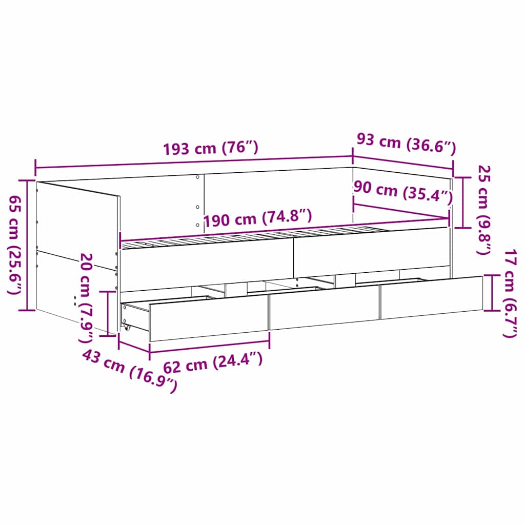 Krevet na dan Umjetnički hrast 90 x 190 cm Konstruirano drvo