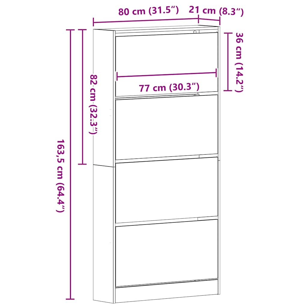Ormar za cipele Staro drvo 80 x 21 x 163,5 cm Konstruirano drvo