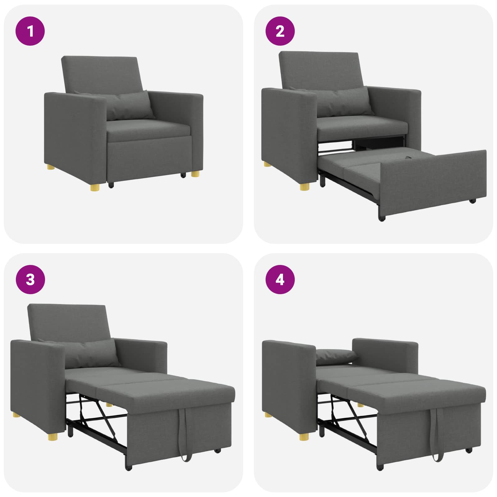 Sofa na razvlačenje Singl Tamno siva 90 x 165 x 87 cm tkanina