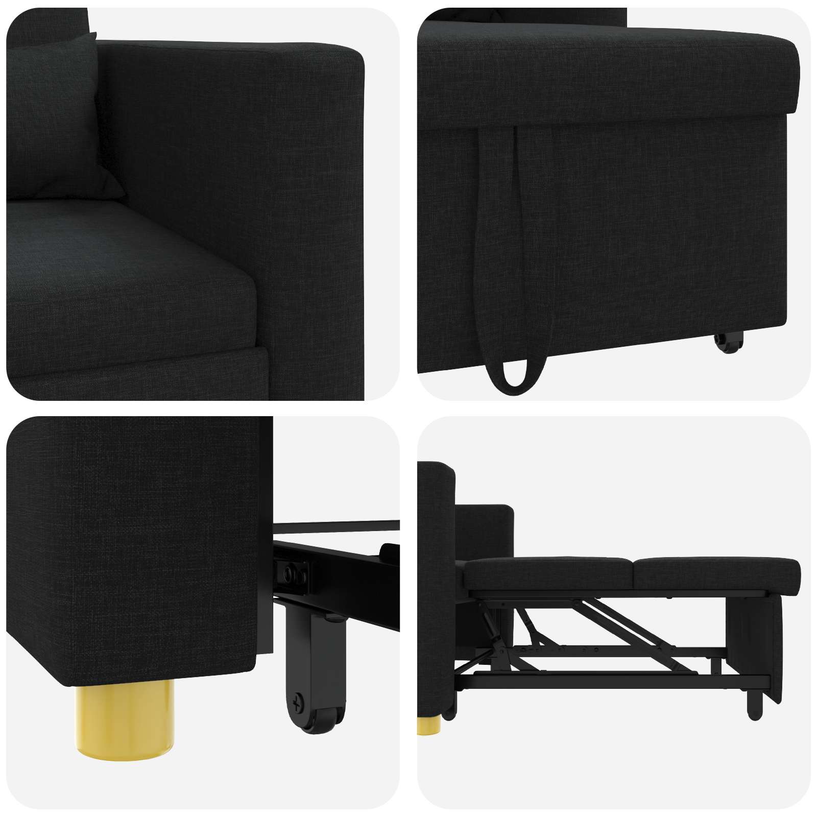 Sofa na razvlačenje Singl Crna 90 x 165 x 87 cm tkanina