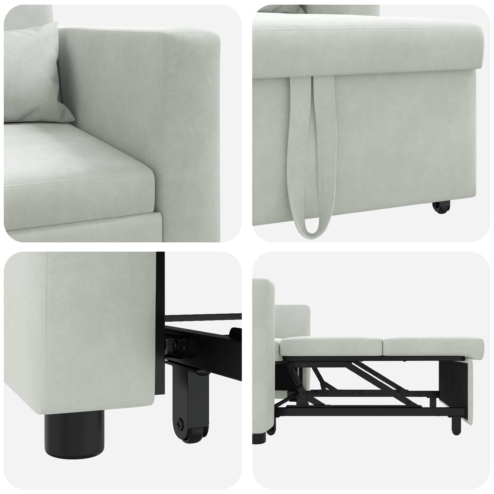 Sofa na razvlačenje Singl s kotačima Svjetlosiva Baršun