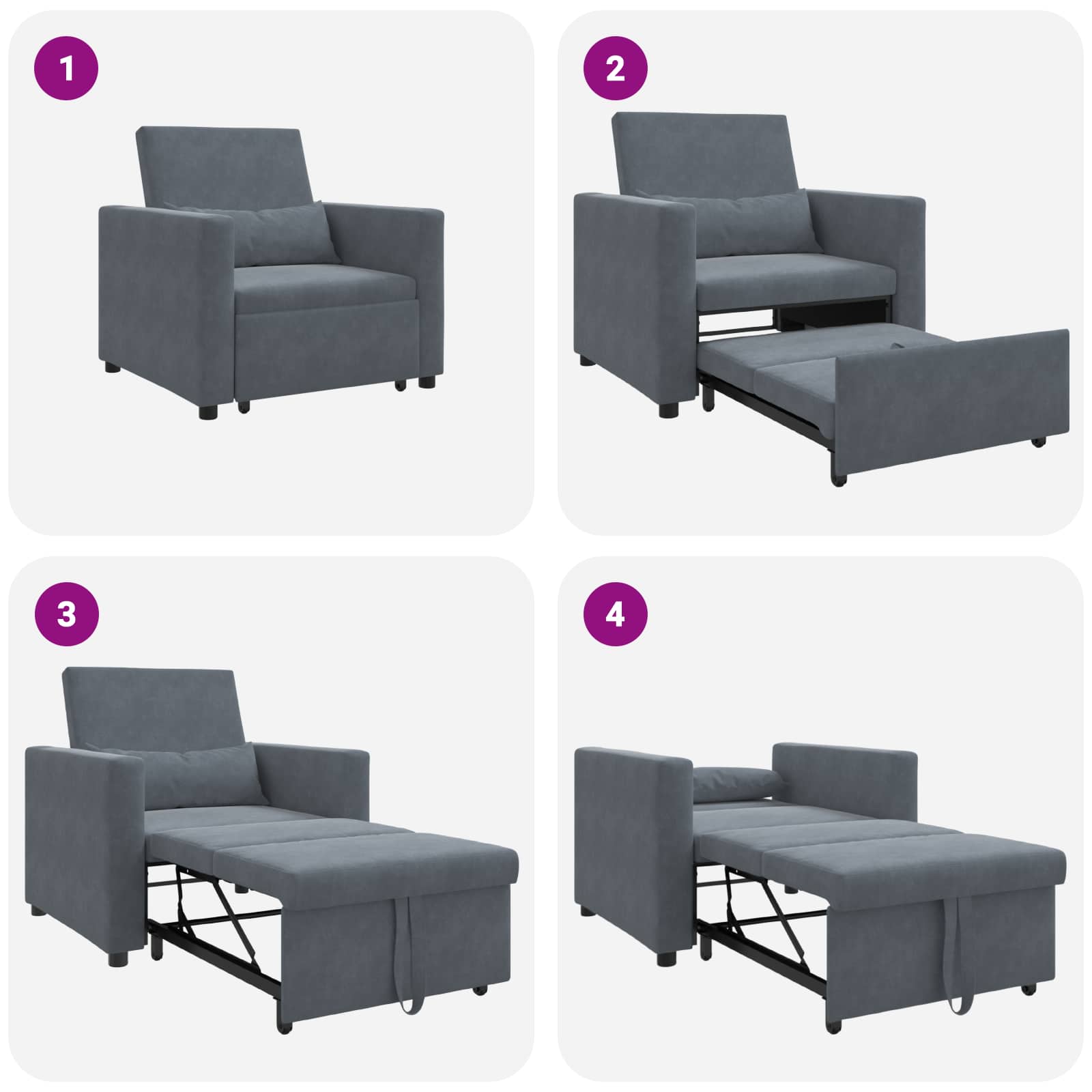 Sofa na razvlačenje Singl s kotačima Tamno siva Baršun
