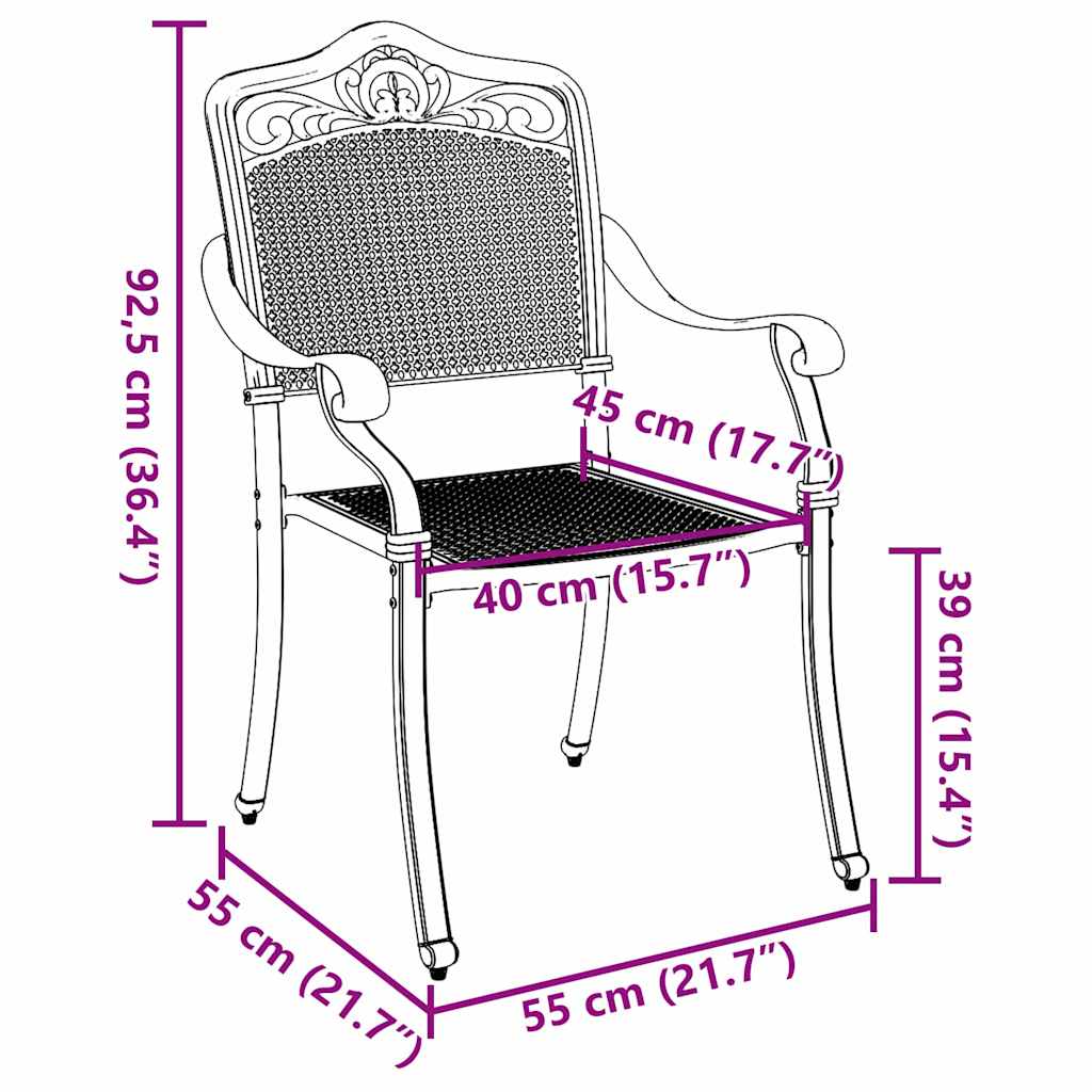 Vrtna stolica 2 pcs Bronzana 55 x 55 x 92,5cm Aluminij