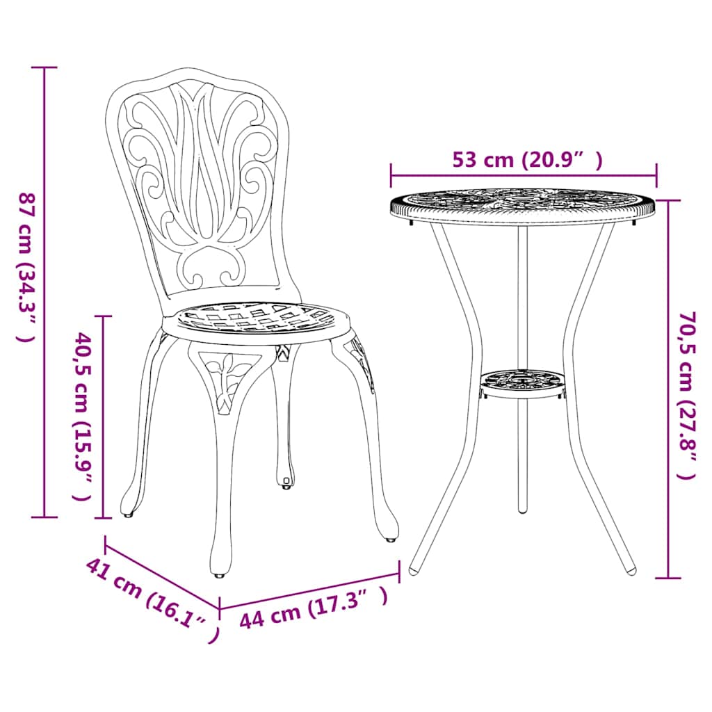 Bistro set za vrt 3 pcs Bijelo Aluminij