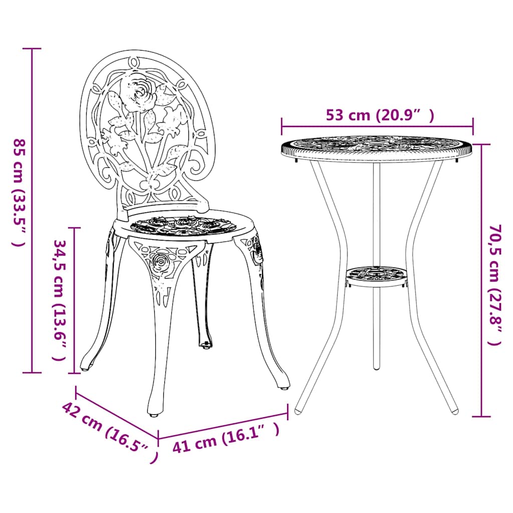 Bistro set za vrt 3 pcs Crna Aluminij
