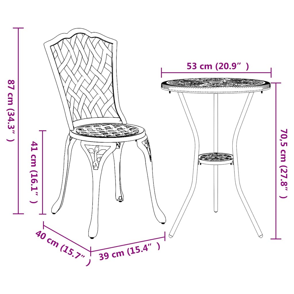 Bistro set za vrt 3 pcs Bijelo Aluminij