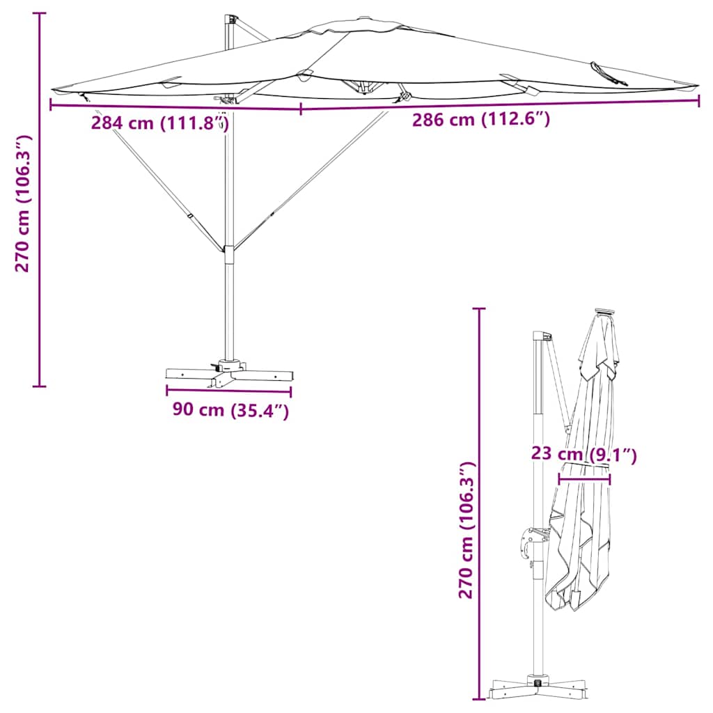 Roma Suncobran Zelena 286 x 284 x 265 cm Aluminij i poliester