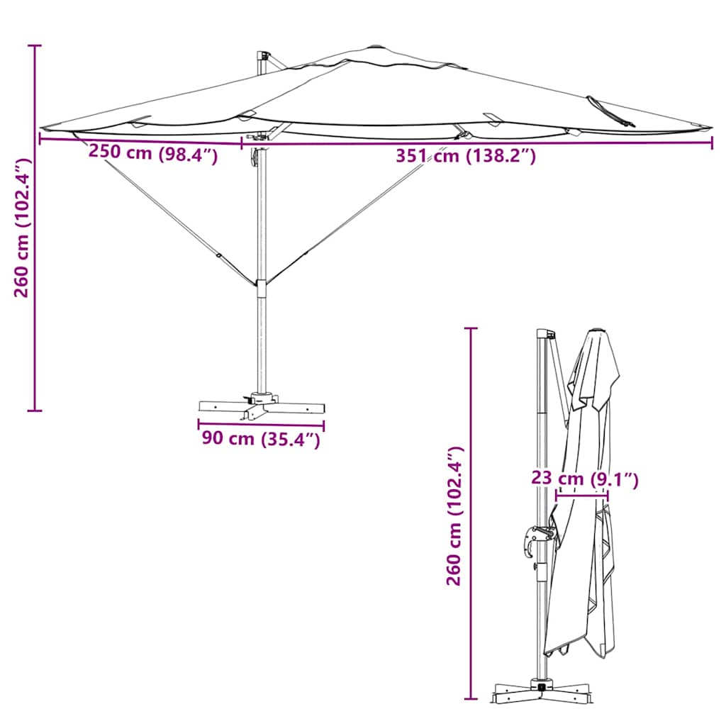 Suncobran Pijesak 351 x 250 x 260 cm Poliester i aluminij