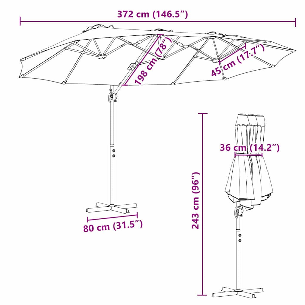 Suncobran Zelena 372 x 198 x 243 cm Poliester i aluminij