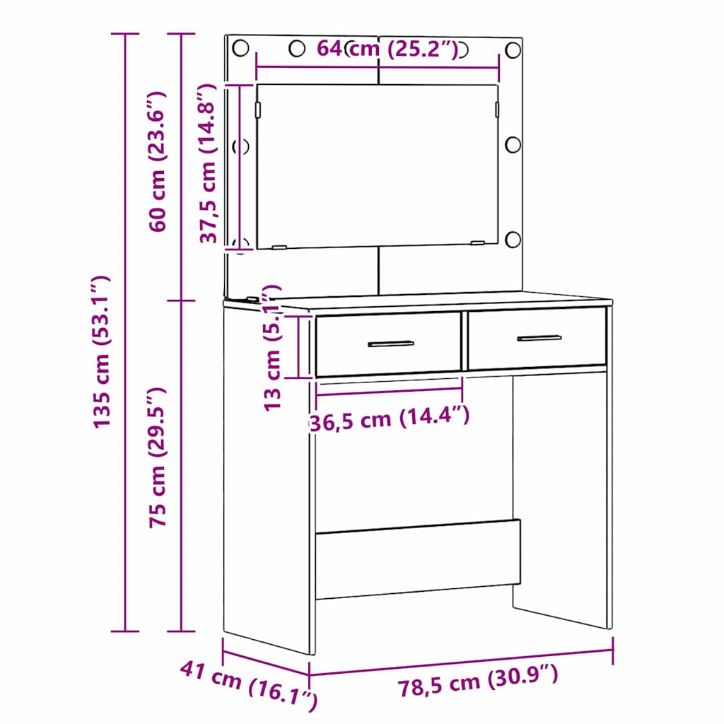 Toaletni stol s ladicama 3 pcs Bijelo Konstruirano drvo