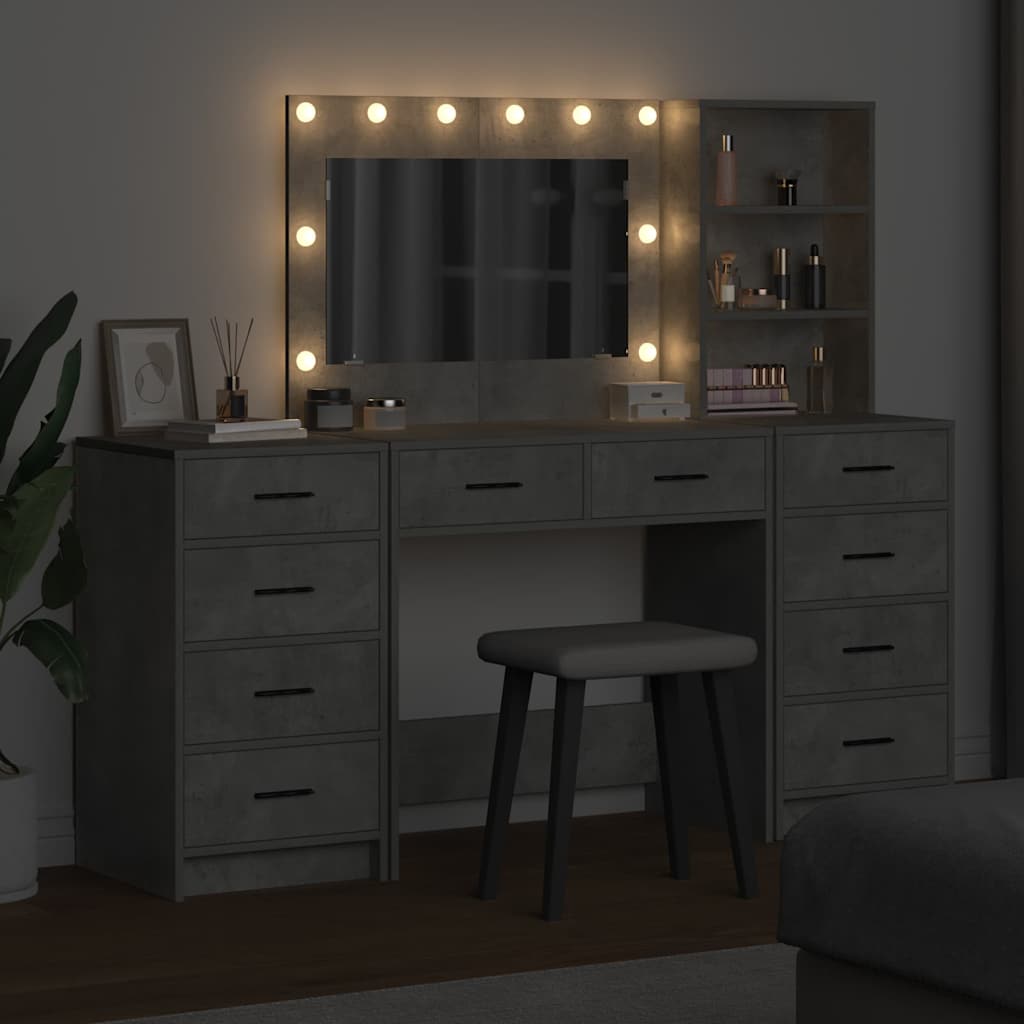 Toaletni stol s ladicama 3 pcs Betonski sivi Konstruirano drvo