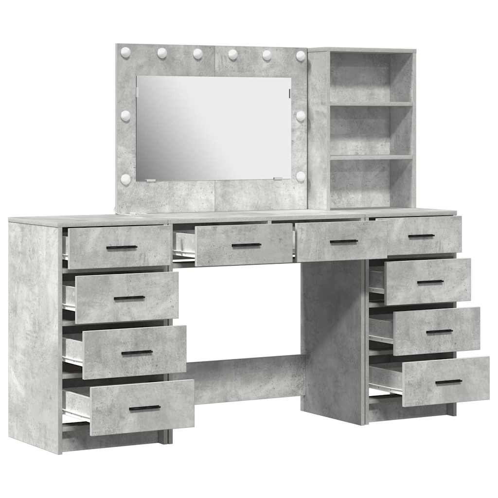 Toaletni stol s ladicama 3 pcs Betonski sivi Konstruirano drvo