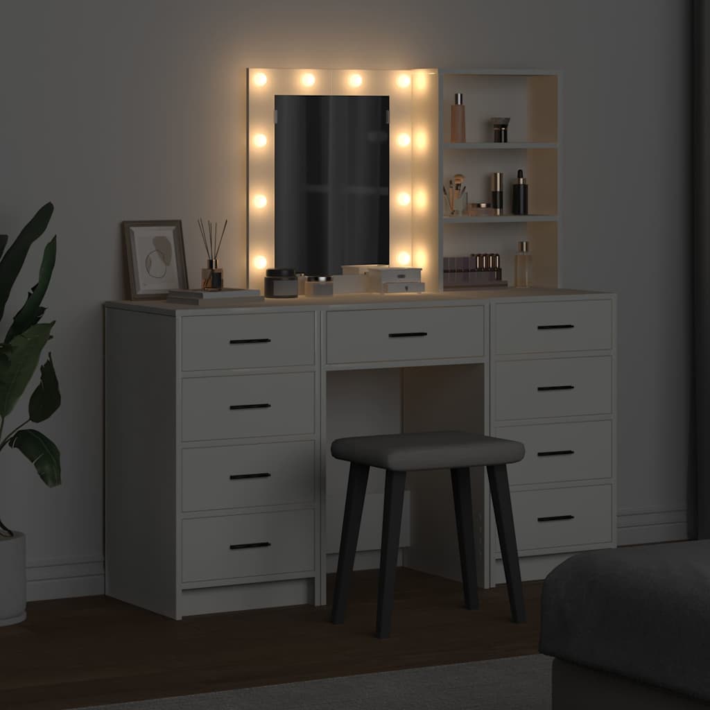Toaletni stol s ladicama 3 pcs Bijelo Konstruirano drvo