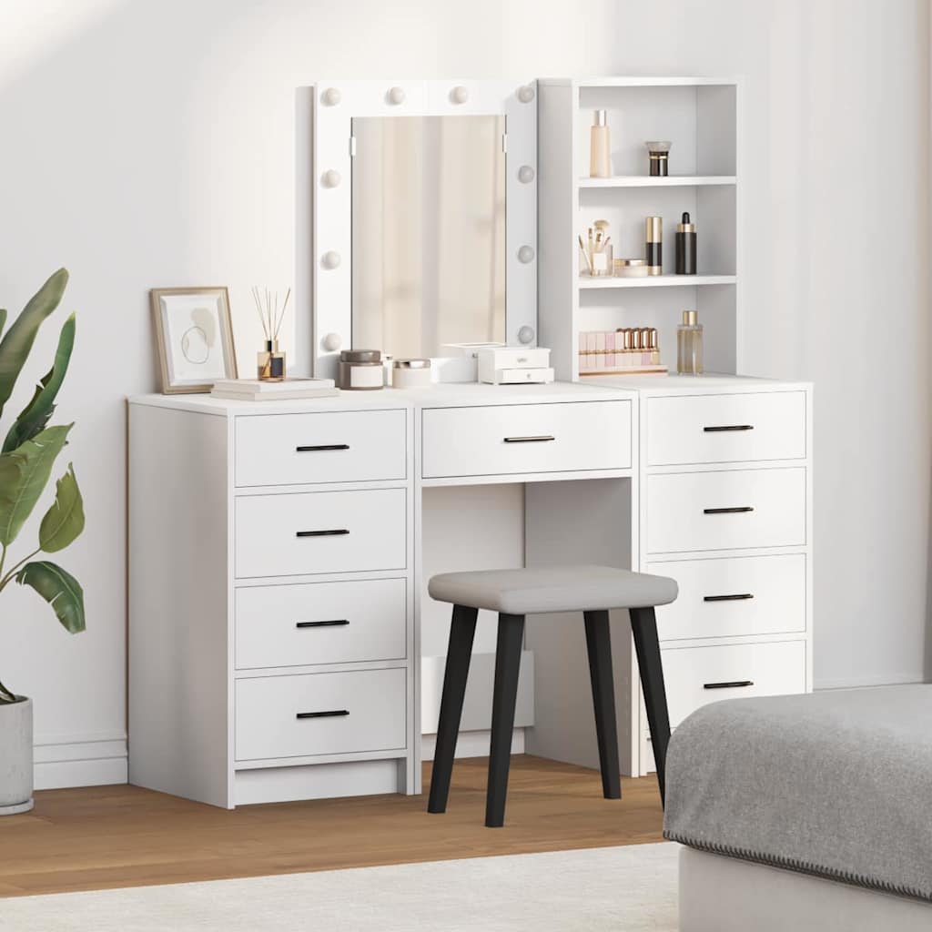 Toaletni stol s ladicama 3 pcs Bijelo Konstruirano drvo