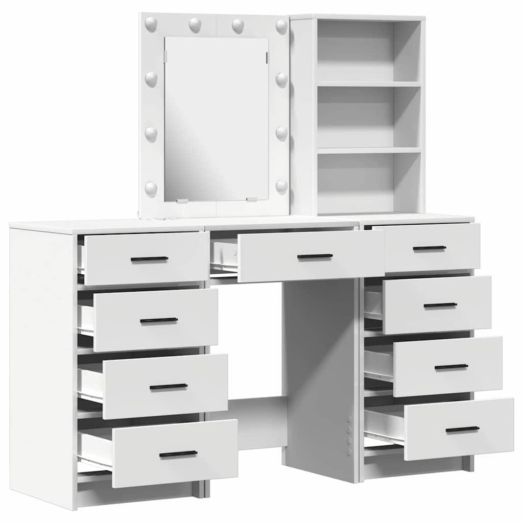 Toaletni stol s ladicama 3 pcs Bijelo Konstruirano drvo