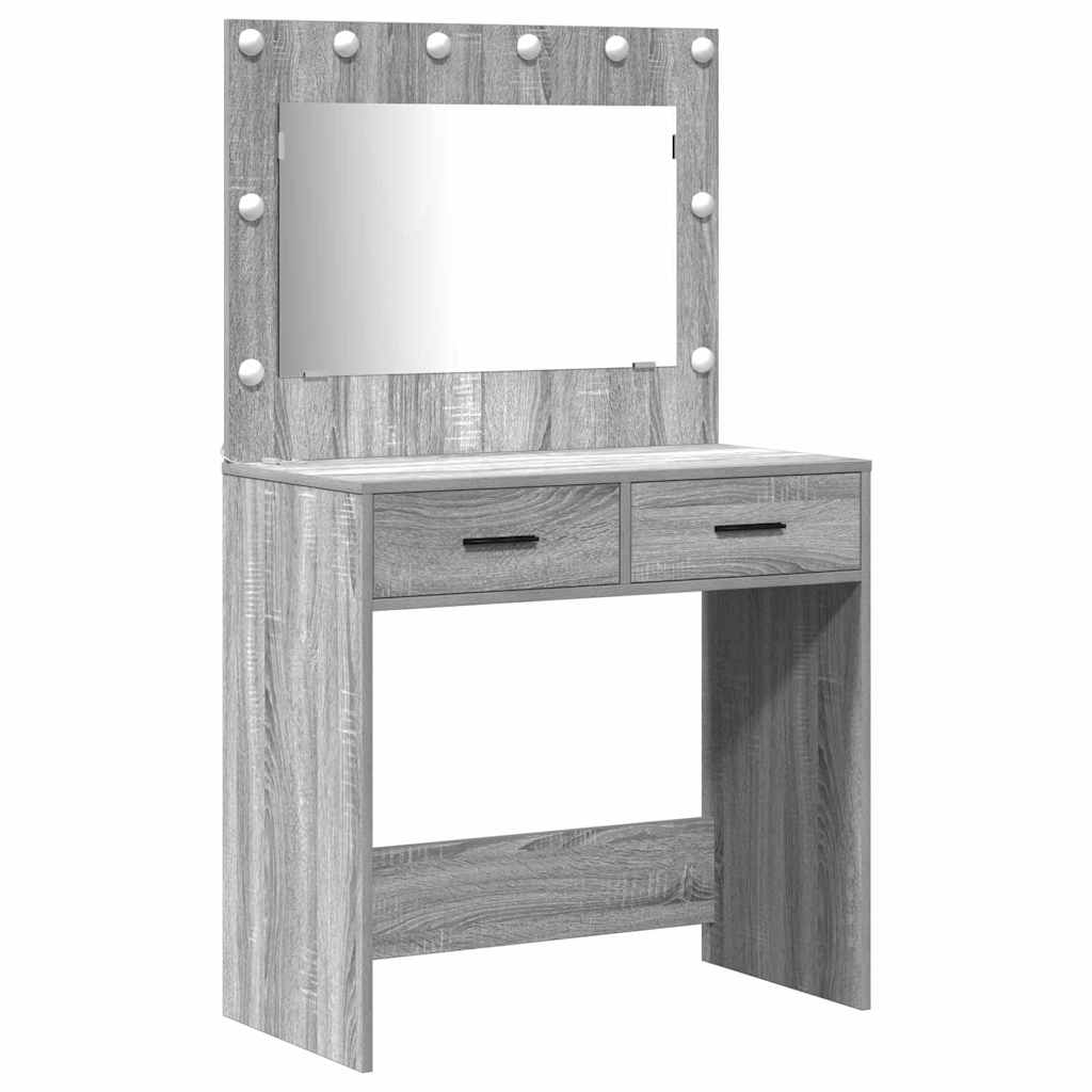 Toaletni stol s zrcalnim svjetlima 2 pcs Siva Konstruirano drvo