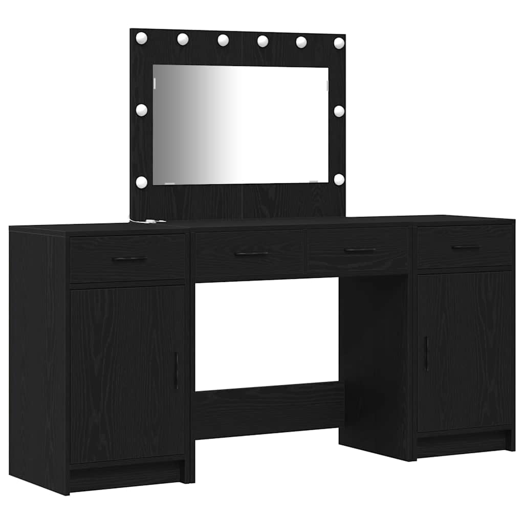 Toaletni stol s zrcalnim svjetlima 3 pcs Crna Konstruirano drvo