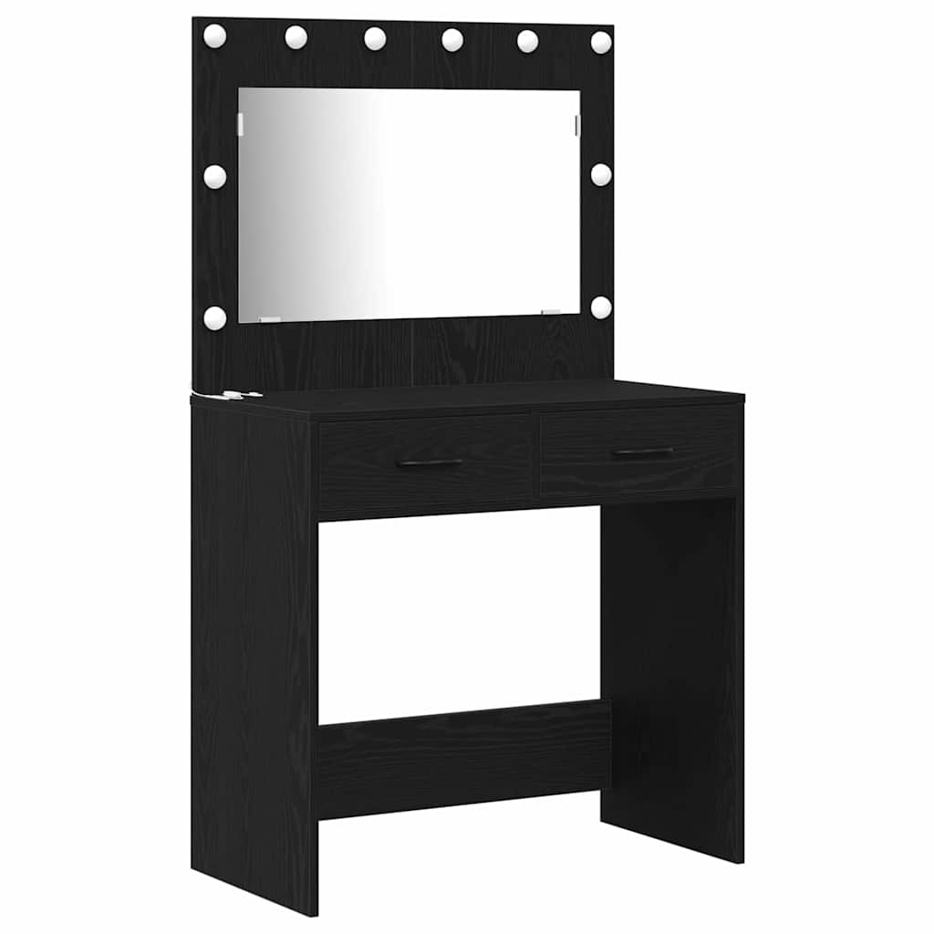 Toaletni stol s zrcalnim svjetlima 3 pcs Crna Konstruirano drvo