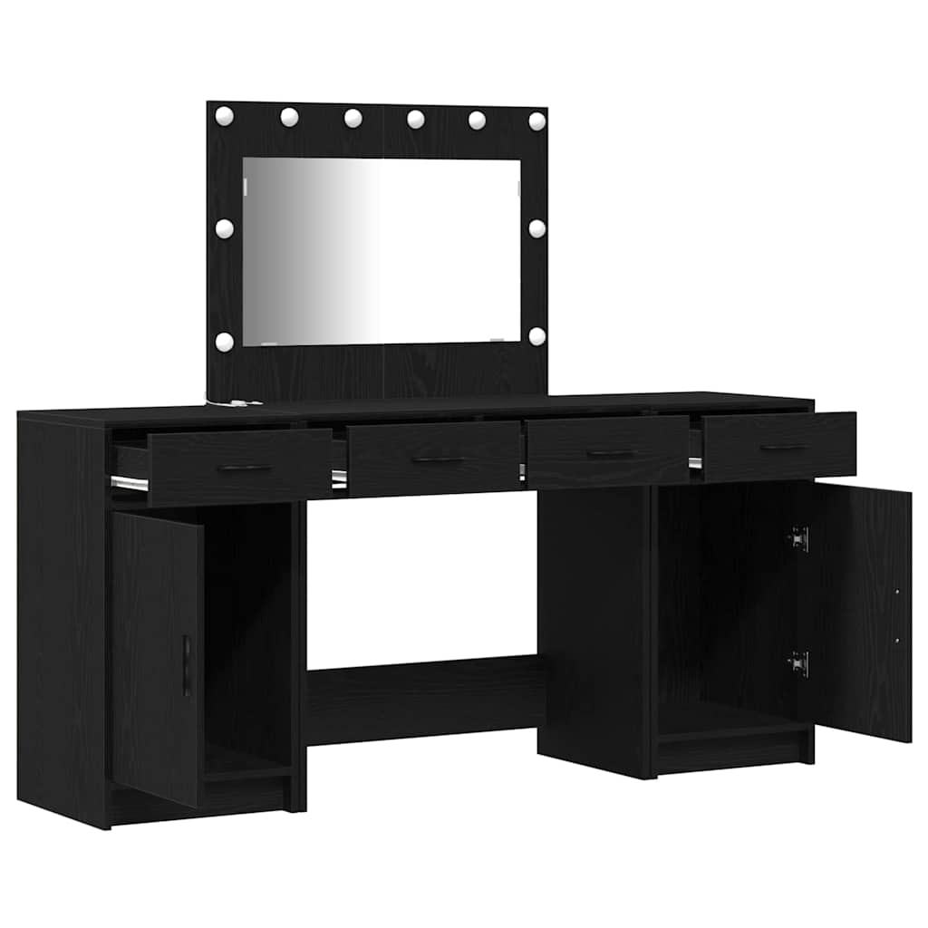 Toaletni stol s zrcalnim svjetlima 3 pcs Crna Konstruirano drvo