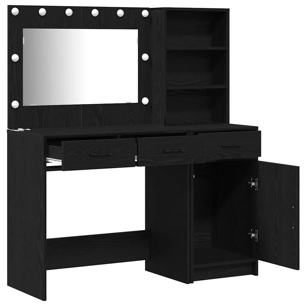 Toaletni stol s zrcalnim svjetlima 2 pcs Crna Konstruirano drvo