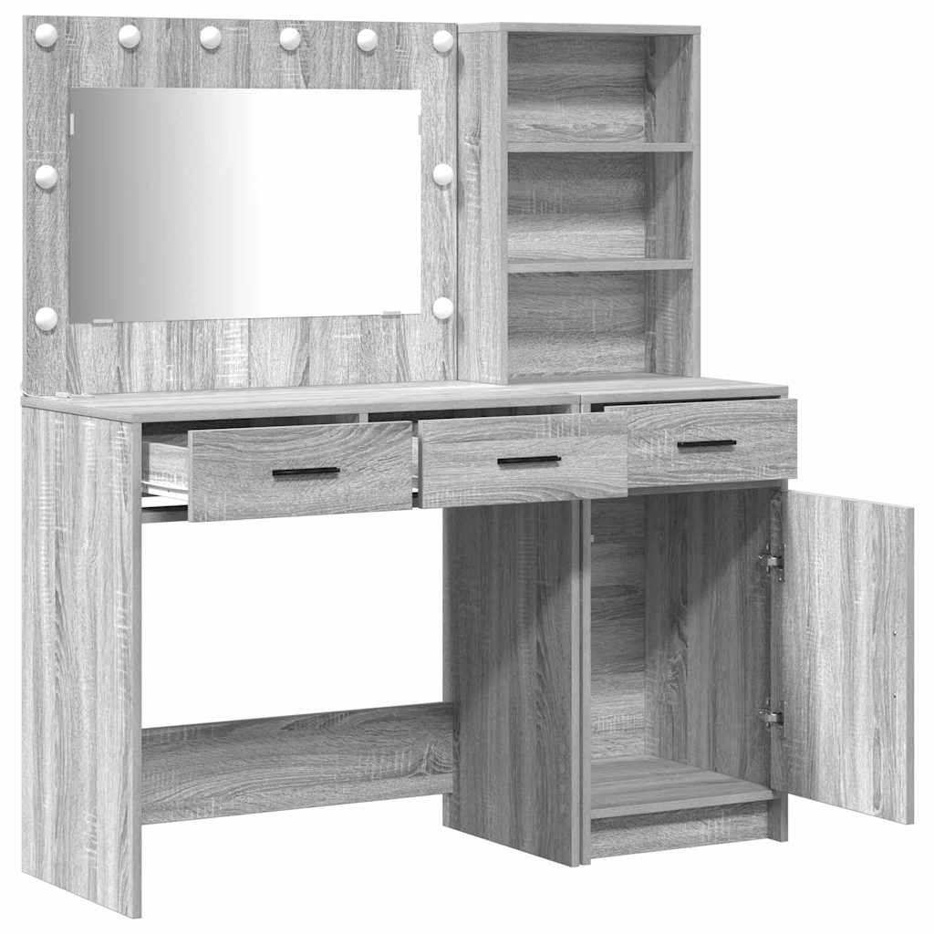 Toaletni stol s zrcalnim svjetlima 2 pcs Siva Konstruirano drvo