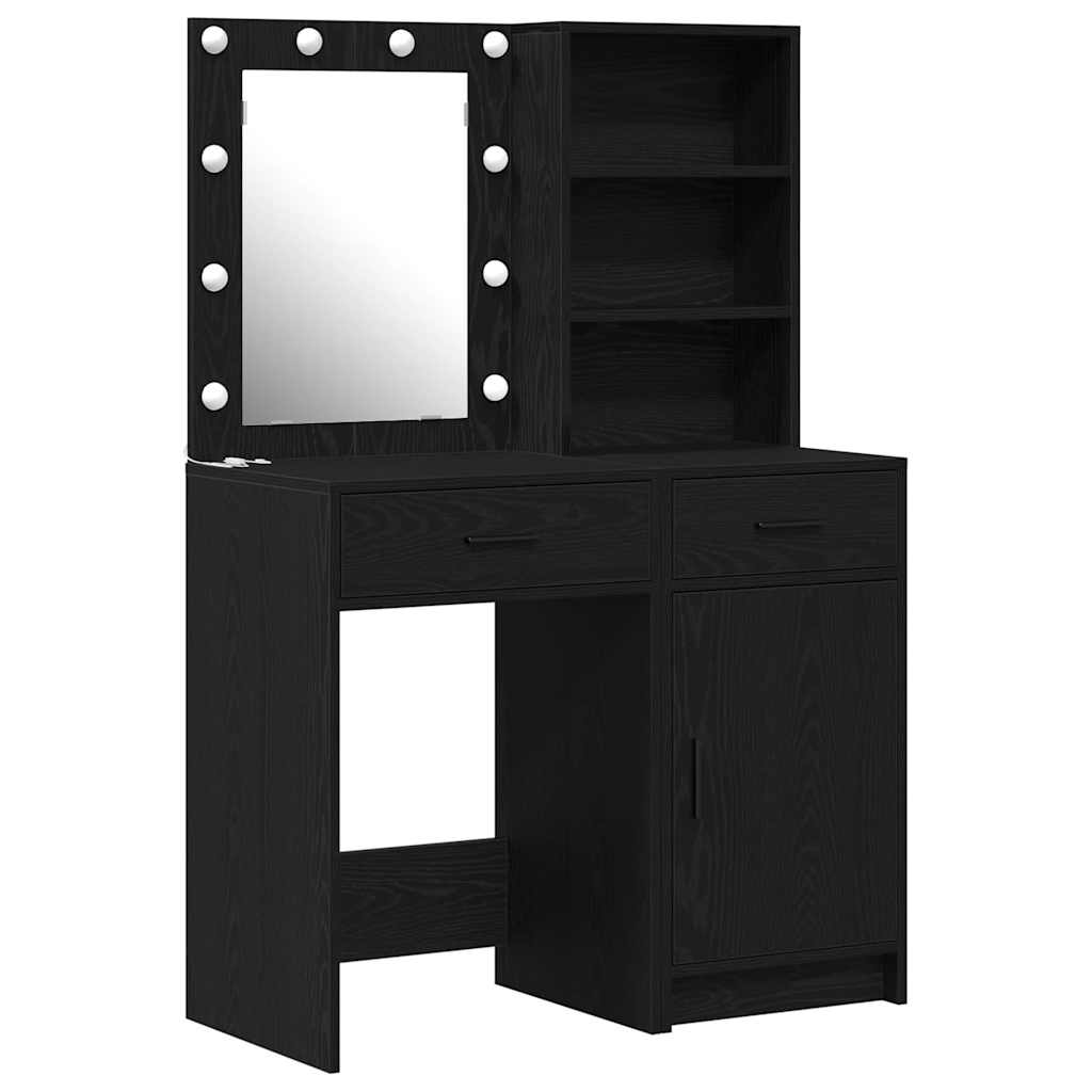 Set stola za oblačenje s LED 2 pcs Crni hrast Konstruirano drvo
