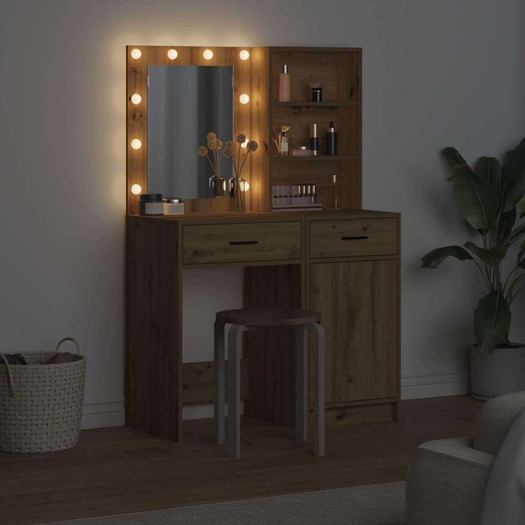 Set stola za oblačenje s LED s ladicama 2 pcs Umjetnički hrast