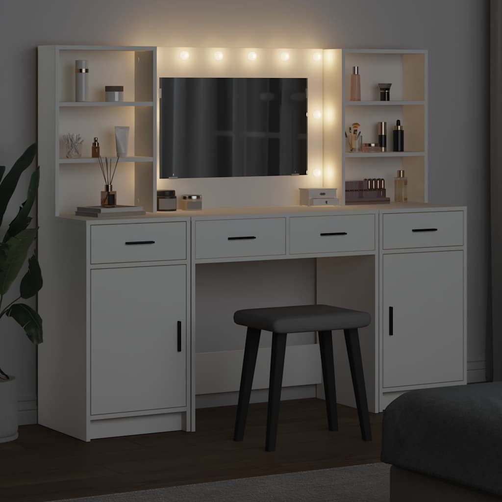 Set stola za oblačenje s LED 3 pcs Bijelo Konstruirano drvo