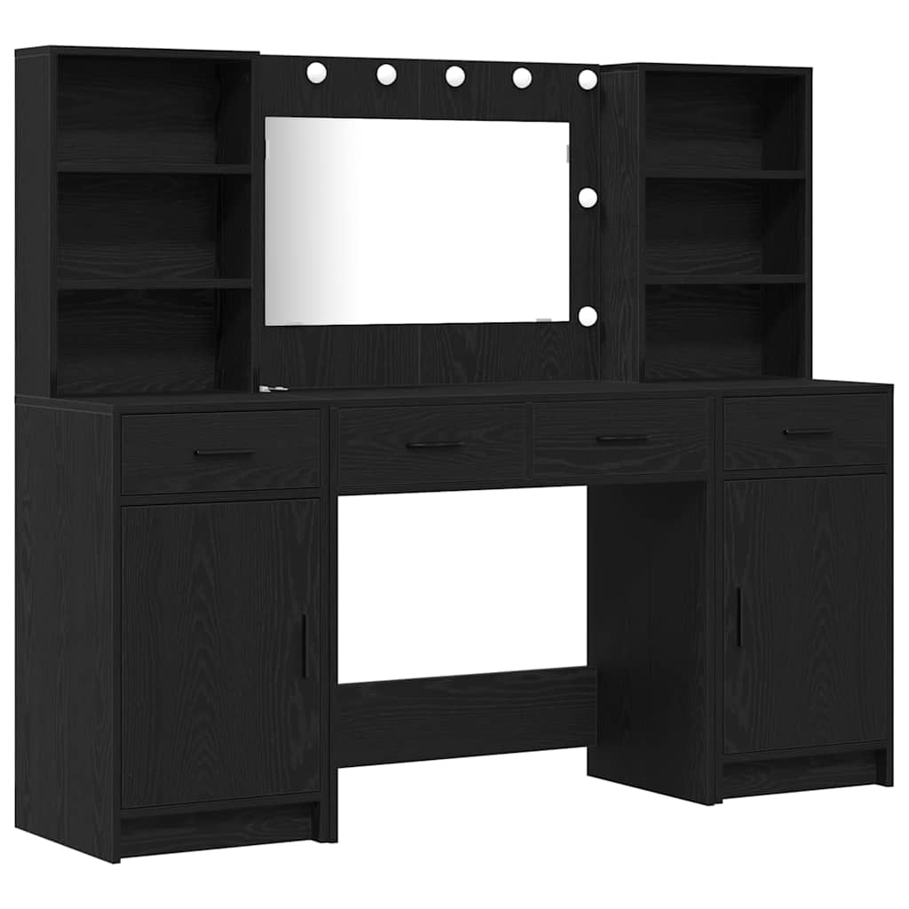 Set stola za oblačenje s LED 3 pcs Crni hrast Konstruirano drvo