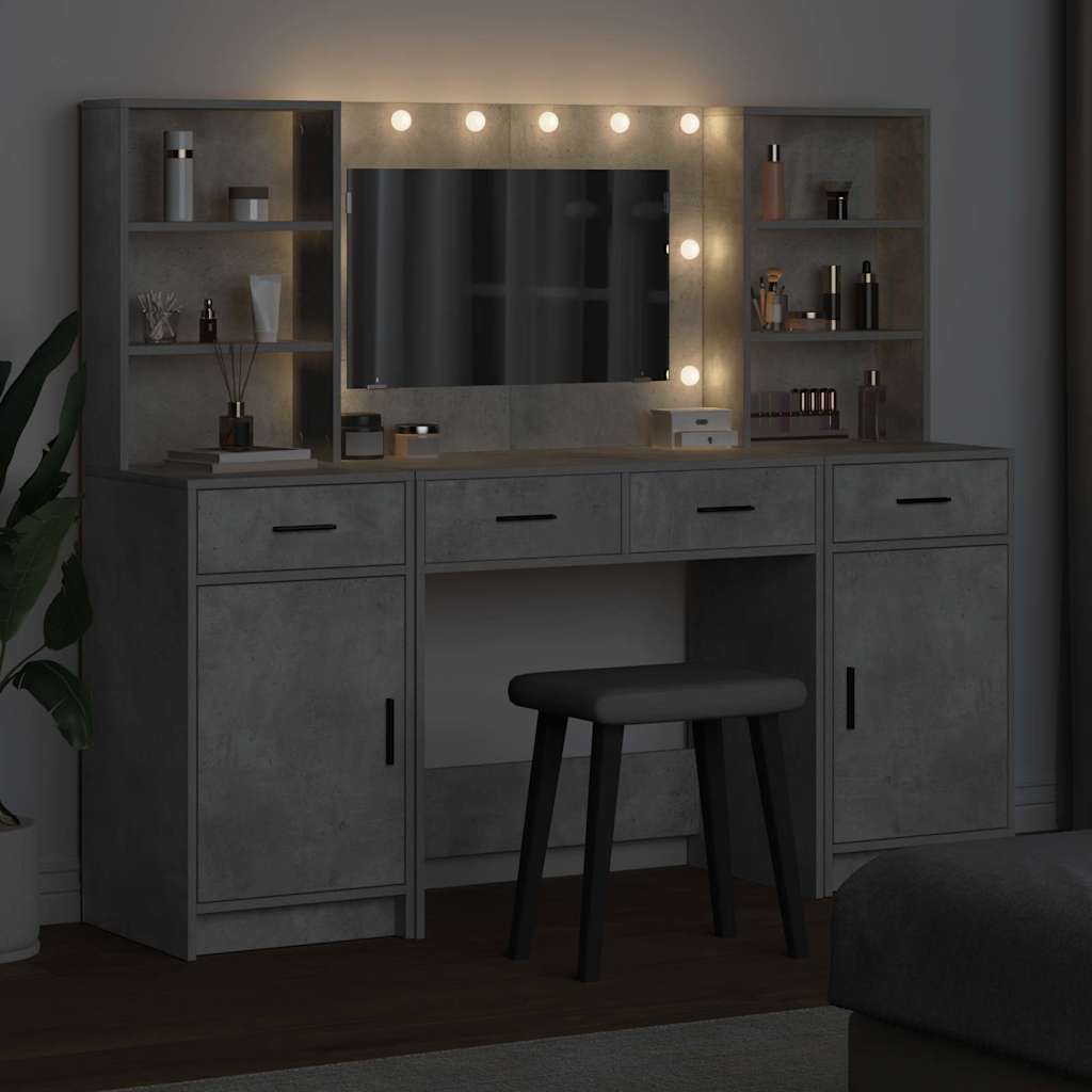 Set stola za oblačenje s LED s ladicama 3 pcs Betonski sivi