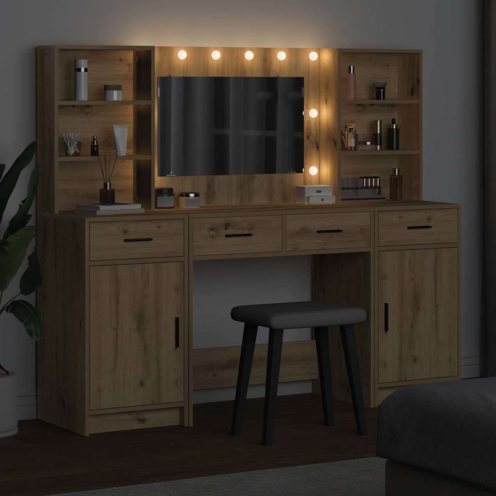 Set stola za oblačenje s LED s ladicama 3 pcs Umjetnički hrast