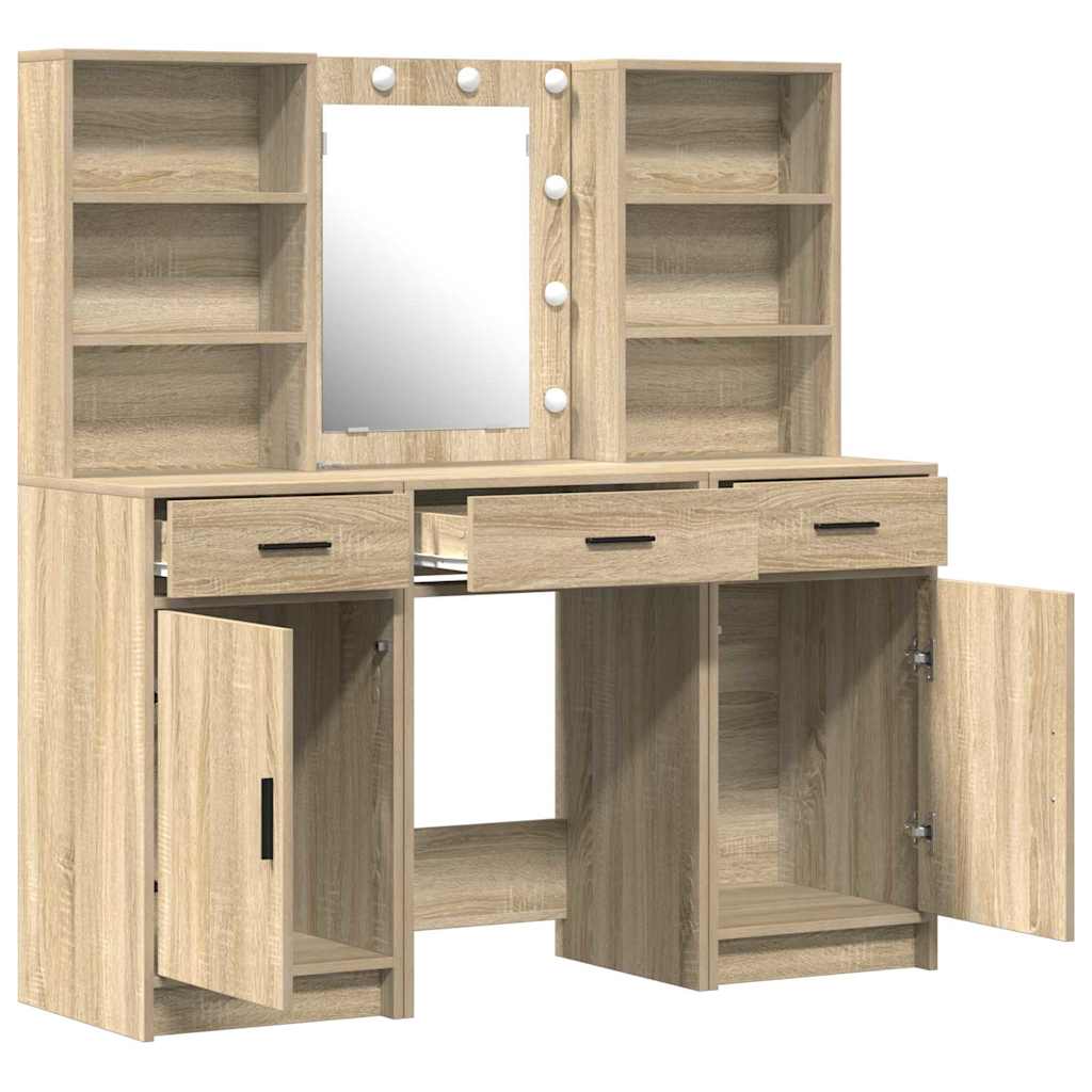 Set stola za oblačenje s LED s ladicama 3 pcs Sonoma hrast