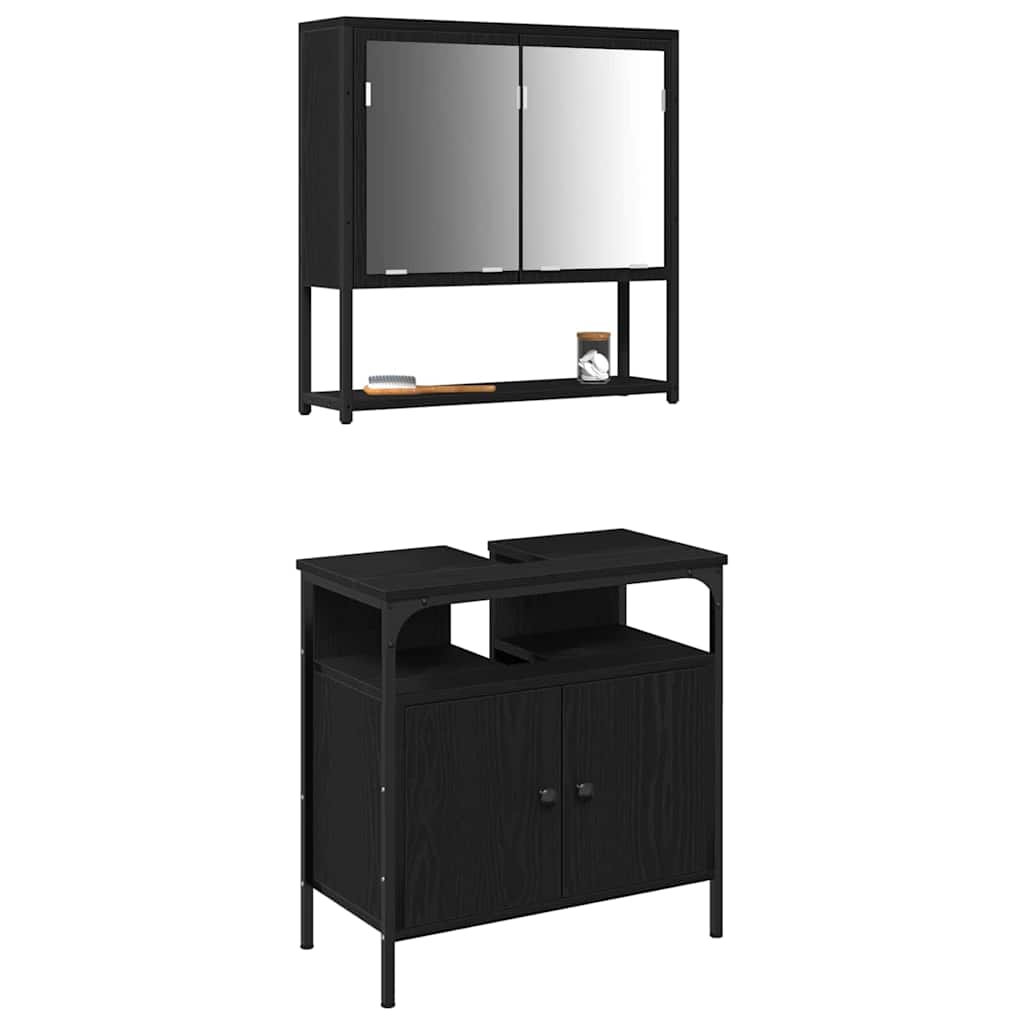 Set namještaja za kupaonicu Zidne 2 pcs Crna Konstruirano drvo