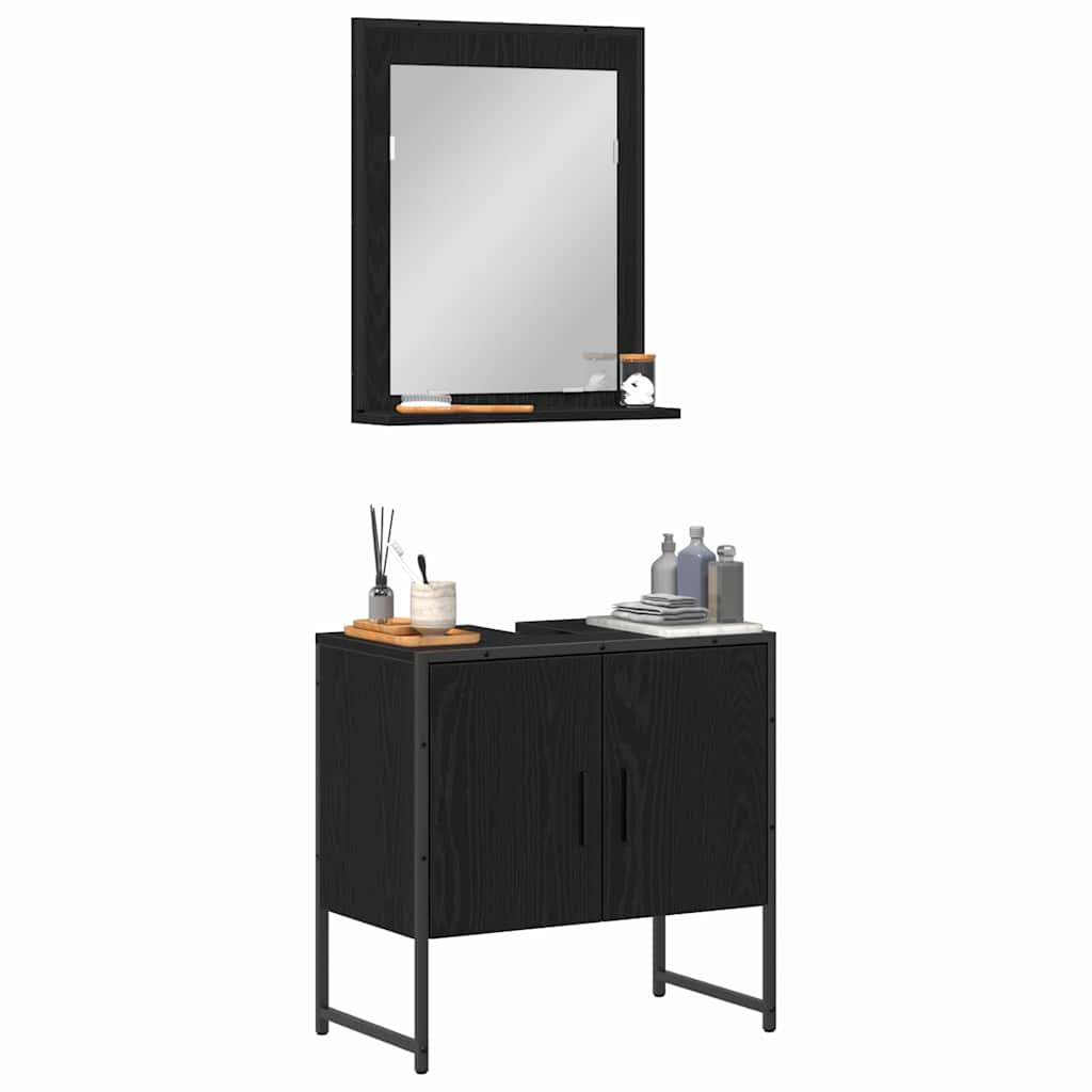 Set namještaja za kupaonicu Zidne 2 pcs Crna Konstruirano drvo
