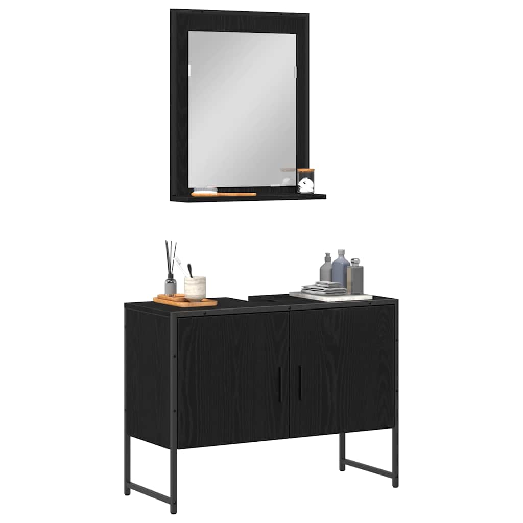 Set namještaja za kupaonicu Zidne 2 pcs Crna Konstruirano drvo