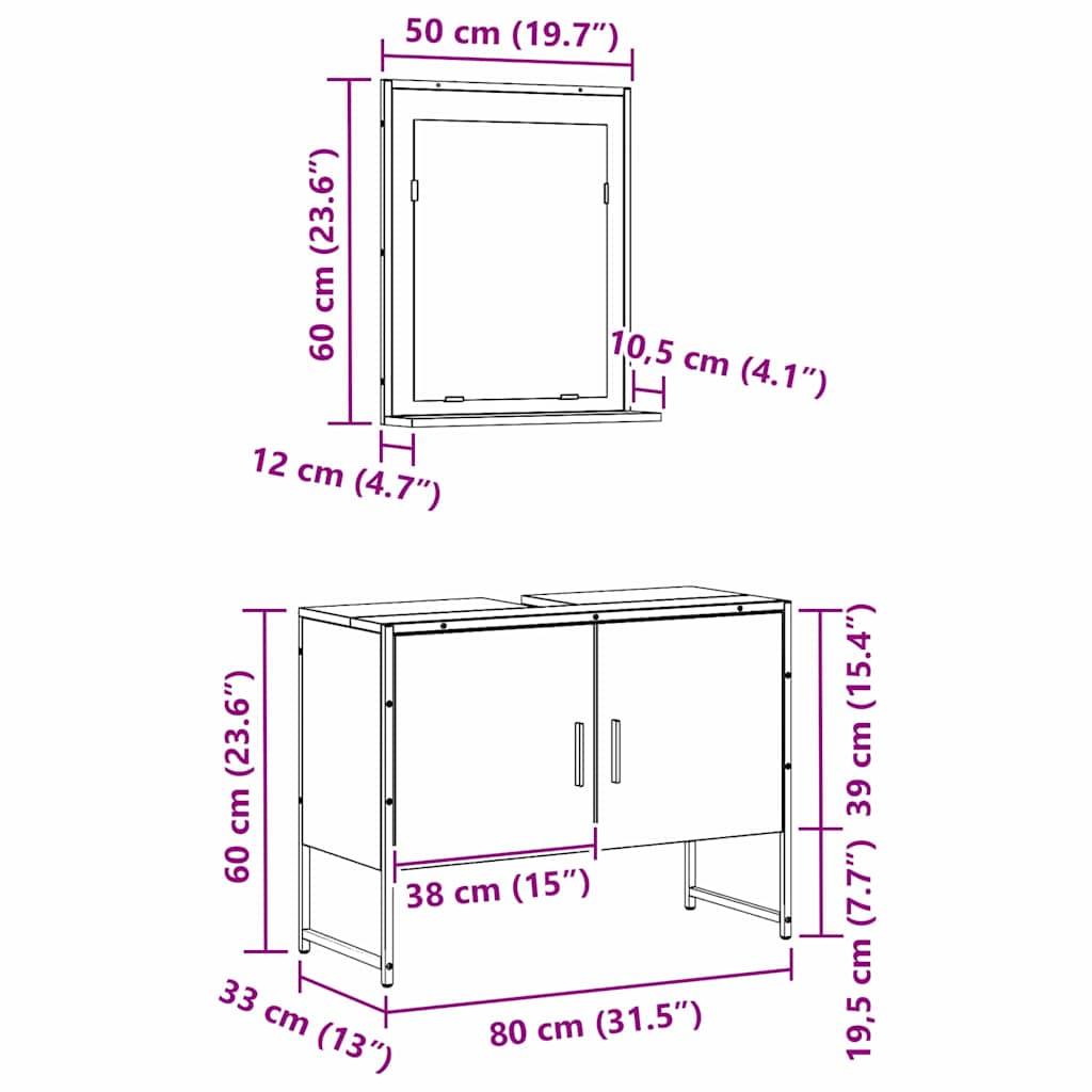 Set namještaja za kupaonicu Zidne 2 pcs Crna Konstruirano drvo