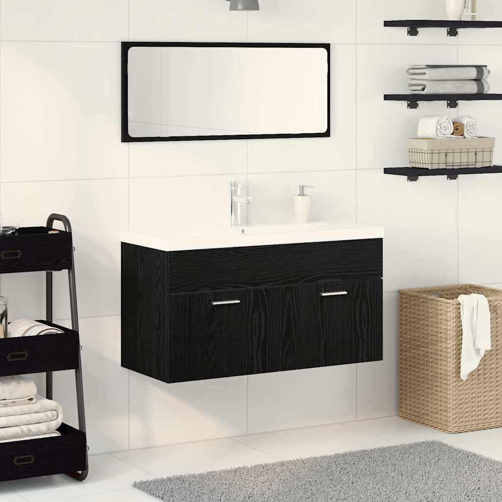Set namještaja za kupaonicu 3 pcs Crni hrast Konstruirano drvo