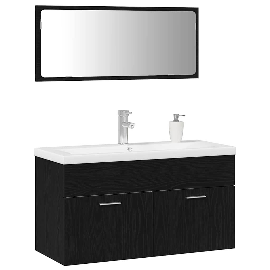 Set namještaja za kupaonicu 3 pcs Crni hrast Konstruirano drvo