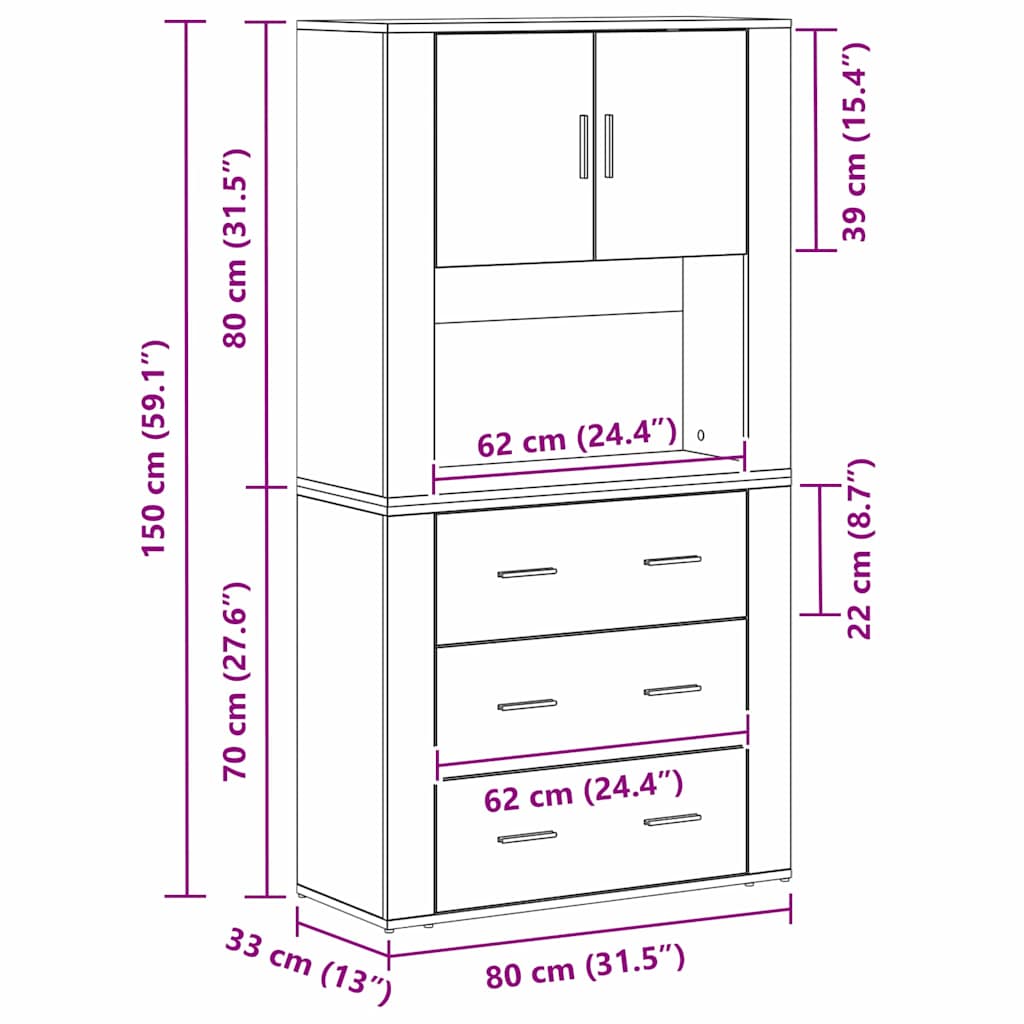 Highboard Crni hrast 80 x 33 x 150 cm Konstruirano drvo